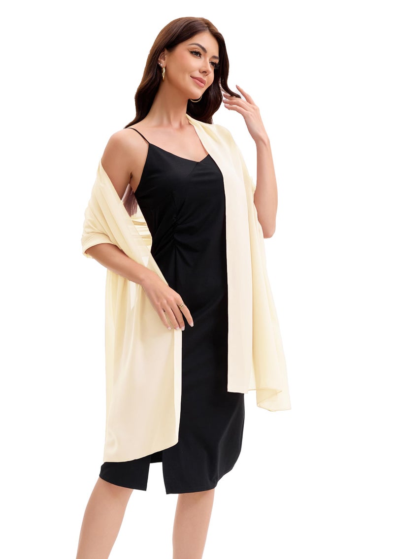 Baoqiya Women's Shawls and Wraps for Evening Dress Chiffon Shawl Soft Elegant Silky Pashmina Wedding Bridal Scarf(Pale champagne, 79"Ã—19") - Image 3